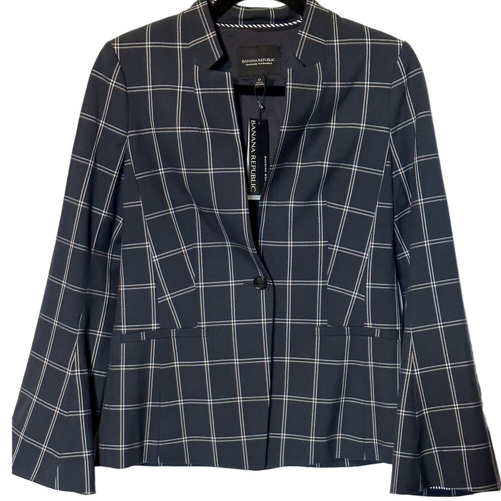 Banana Republic NWT Window Pane Print Detail Flare Sleeve Size 0 Blazer Capsule